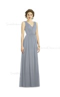 Elegant Silver A-line Ruffles Chiffon V-neck Floor-length Sleeveless Natural Bridesmaid Dress