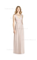 Elegant Celebrity Floor-length Pearl Pink Lux Chiffon Draped V-neck A-line Bridesmaid Dress