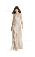 Budget Romantica A-line Lace Lux Chiffon V-neck Pearl Pink floor-length Bridesmaid Dress