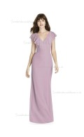 UK Girls V-neck Tiered Column / Sheath Chiffon suede rose floor-length Bridesmaid Dress