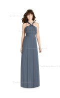 UK Girls Lux Chiffon floor-length Scoop Draped A-line silverstone Bridesmaid Dress