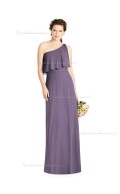 Designer Celebrity floor-length lavender One Shoulder Lux Chiffon Column / Sheath Draped Bridesmaid Dress