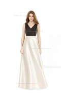 Fitted Discount floor-length A-line Satin V-neck Bridesmaid Dress