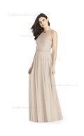 Girls Champagne Chiffon A-line floor-length Lace Bridesmaid Dress