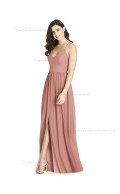 Fitted Best A-line V-neck Draped desert floor-length rose Chiffon Bridesmaid Dress