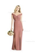 UK Romantica desert Satin Column / Sheath Floor-length Split rose V-neck Bridesmaid Dress