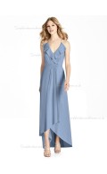 Budget Girls Tiered V-neck A-line floor-length cloudy Lux Chiffon Bridesmaid Dress