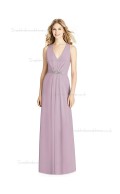 Designer Celebrity A-line Matte Chiffon floor-length suede rose Beading V-neck Bridesmaid Dress