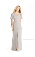 Beautiful Romantica Split V-neck Chiffon oyster floor-length Column / Sheath Bridesmaid Dress