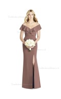 Vintage Girls Split Satin Mermaid Brown Bridesmaid Dress