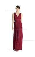 Beautiful Romantica A-line Chiffon V-neck Burgundy floor-length Draped Bridesmaid Dress