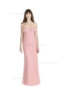 Online Stunning Chiffon Tiered Pink Column / Sheath V-neck floor-length Bridesmaid Dress