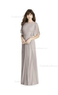 Budget Pink Chiffon Bateau Draped floor-length A-line Bridesmaid Dress