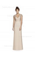 Fitted Girls V-neck Champagne Column / Sheath Lace Lace / Satin floor-length Bridesmaid Dress