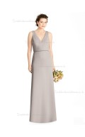 Online Celebrity taupe Bow Satin floor-length Column / Sheath V-neck Bridesmaid Dress