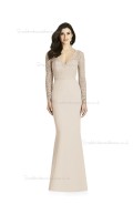 UK Romantica V-neck Satin Mermaid Champagne Floor-length Lace Bridesmaid Dress