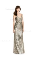 Beautiful Floor-length V-neck Sequin Champagne Column / Sheath Bridesmaid Dress