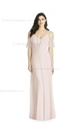 Fitted Tiered A-line Pink Chiffon Floor-length V-neck Bridesmaid Dress