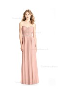 Budget Belt / Beading floor-length Pink V-neck Chiffon A-line Bridesmaid Dress