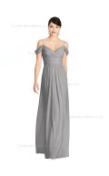 Designer Best A-line Floor-length Silver V-neck Draped Chiffon Bridesmaid Dress