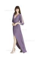 Elegant Amazing A-line Draped french truffle Chiffon V-neck floor-length Bridesmaid Dress