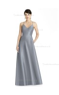 Girls V-neck A-line Silver floor-length Satin Bridesmaid Dress