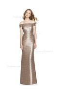 Discount Vintage Off-the-shoulder floor-length Column / Sheath Sequin Champagne Bridesmaid Dress