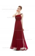 Designer Celebrity Chiffon Floor-length Empire Ruched Hand Made Flower A-line Burgundy Sleeveless One Shoulder Bridesmaid Dress