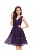 Beautiful Chiffon Knee-length Sleeveless Grape A-line Ruffles V-neck Empire Bridesmaid Dress