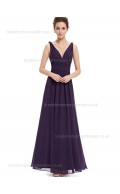 Elegant Best Plus Size Sleeveless Empire Floor-length Grape A-line V-neck Chiffon Draped Bridesmaid Dress