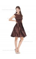 Cheap Stunning Sleeveless Hand Made Flower Satin A-line Knee-length Bateau Chocolate Empire Bridesmaid Dress