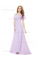 UK Romantica Empire Draped Lavender V-neck A-line Short Sleeve Chiffon Floor-length Bridesmaid Dress