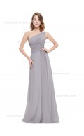 Designer Celebrity One Shoulder Sleeveless Gray Floor-length Chiffon Empire Draped A-line Bridesmaid Dress