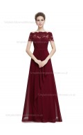 Vintage Girls A-line Sweetheart Natural Chiffon Floor-length Burgundy Applique Sleeve Cap Bridesmaid Dress