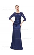 Beautiful Romantica Bateau Floor-length Natural Half-Sleeve Satin Mermaid Royal Blue Lace Bridesmaid Dress