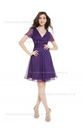 Online Stunning Chiffon V-neck Cap Empire Beading Regency Sleeve A-line Knee-length Bridesmaid Dress