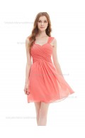 Fitted Girls Sweetheart Draped Chiffon A-line Knee-length Empire Sleeveless Watermelon Bridesmaid Dress