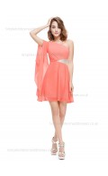 Beautiful Amazing Watermelon One Shoulder Beading Sleeveless Knee-length Chiffon Natural A-line Bridesmaid Dress