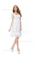 Online Celebrity Knee-length Empire Cap A-line Sleeve Lace White Bateau Bridesmaid Dress