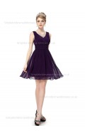 Elegant Girls A-line Sash Empire Knee-length Sleeveless V-neck Grape Chiffon Bridesmaid Dress