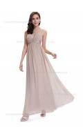 Budget Best Sleeveless Empire A-line V-neck Chiffon Beading Floor-length Bridesmaid Dress