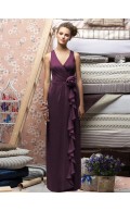 Chiffon V neck Sheath Floor-length Sleeveless Natural Purple Zipper Bridesmaid Dress