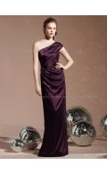 Charmeuse One Shoulder Sheath Floor-length Sleeveless Natural Purple Backless Bridesmaid Dress