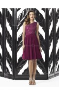 Chiffon One Shoulder A-line Knee-length Sleeveless Natural Purple Backless Bridesmaid Dress