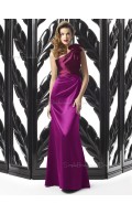 Satin One Shoulder Sheath Floor-length Sleeveless Natural Purple Zipper Bridesmaid Dress