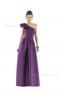 Mikado One Shoulder A-line Floor-length Sleeveless Natural Purple Backless Bridesmaid Dress