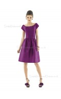 Peau De Soie Bateau A-line Knee-length Short Sleeve Natural Purple Zipper Bridesmaid Dress