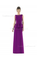 Dupioni Bateau Sheath Floor-length Sleeveless Natural Purple Backless Bridesmaid Dress
