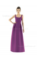 Mikado Bateau A-line Floor-length Sleeveless Natural Purple Zipper Bridesmaid Dress