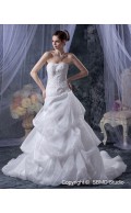 Sleeveless Ivory Beading / Applique / Cascading-Ruffles Strapless Organza / Satin A-Line / Ball Gown Lace Up Natural Chapel Wedding Dress